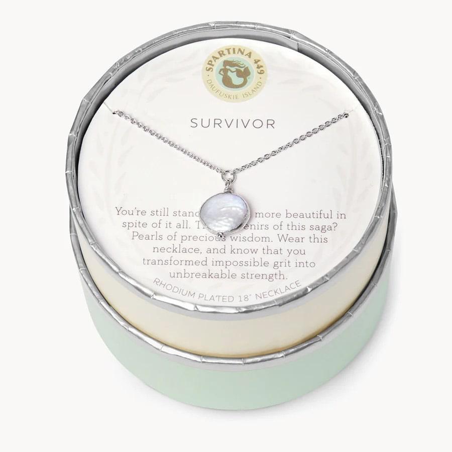 Sea La Vie Survivor Silver Coin Pearl Necklace